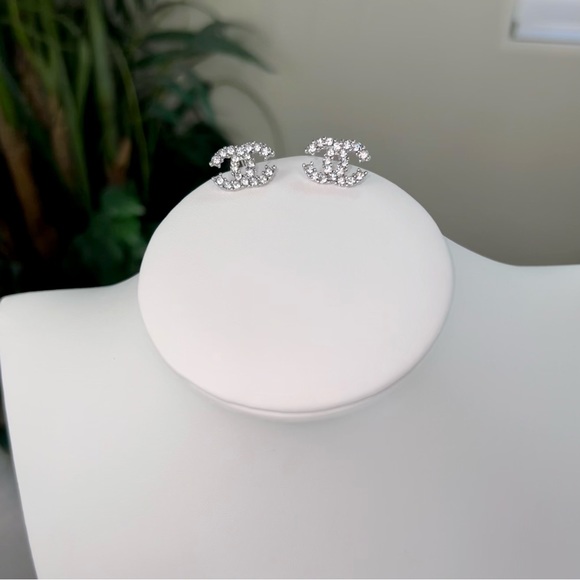 CHANEL Jewelry - Chanel Silver Diamond Signature CC Earrings